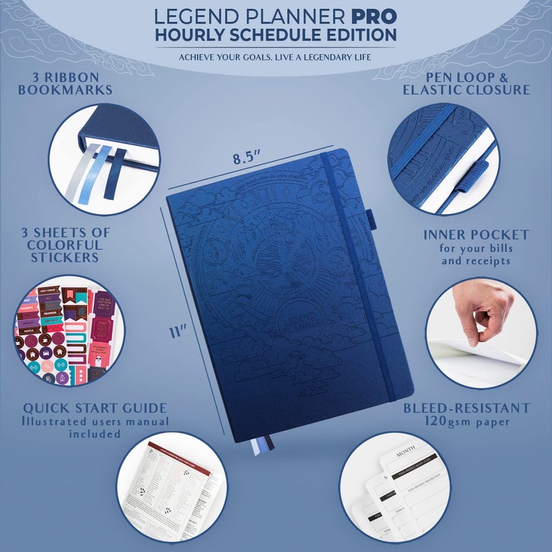 Legend Planner PRO Hourly Schedule - Weekly & Daily Organizer with Time Slots. Appointment Book Journal for Work & Personal, A4 (Mystic Blue) - Image 2